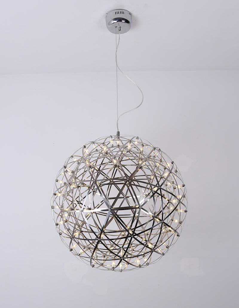 Spark Ball Pendant Light, Stainless Steel Sphere, Warm White LED