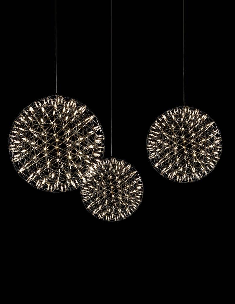 Spark Ball Pendant Light, Stainless Steel Sphere, Warm White LED