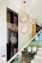 Spark Ball Pendant Light, Stainless Steel Sphere, Warm White LED