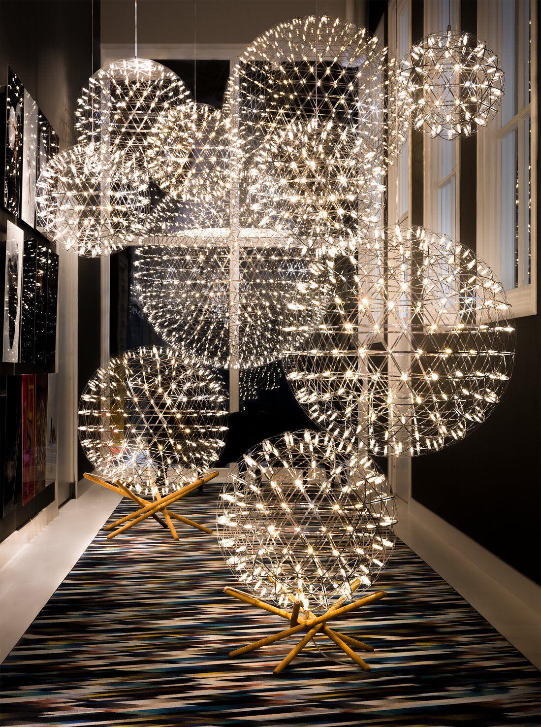 Spark Ball Pendant Light, Stainless Steel Sphere, Warm White LED