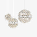 Spark Ball Pendant Light, Stainless Steel Sphere, Warm White LED
