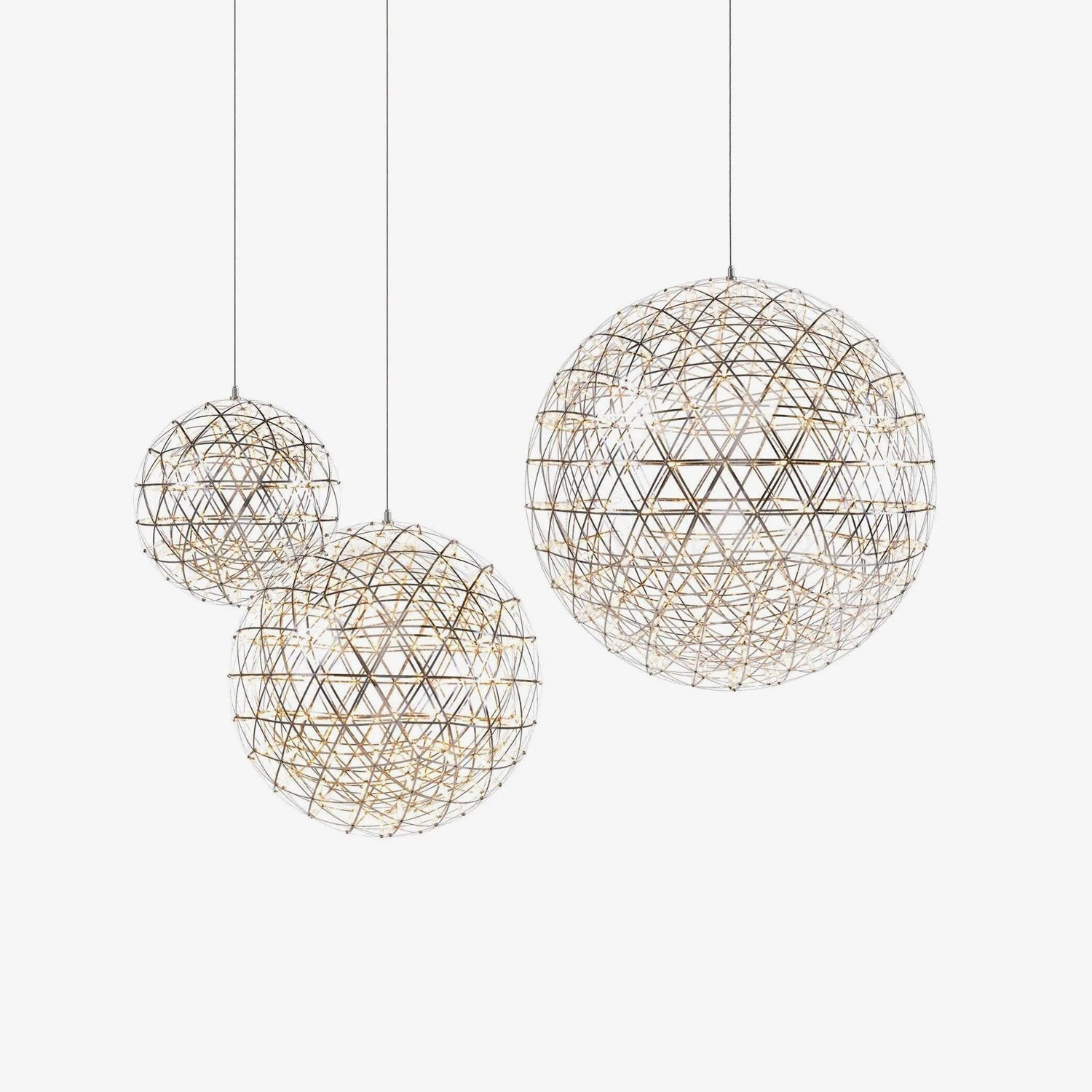 Spark Ball Pendant Light, Stainless Steel Sphere, Warm White LED