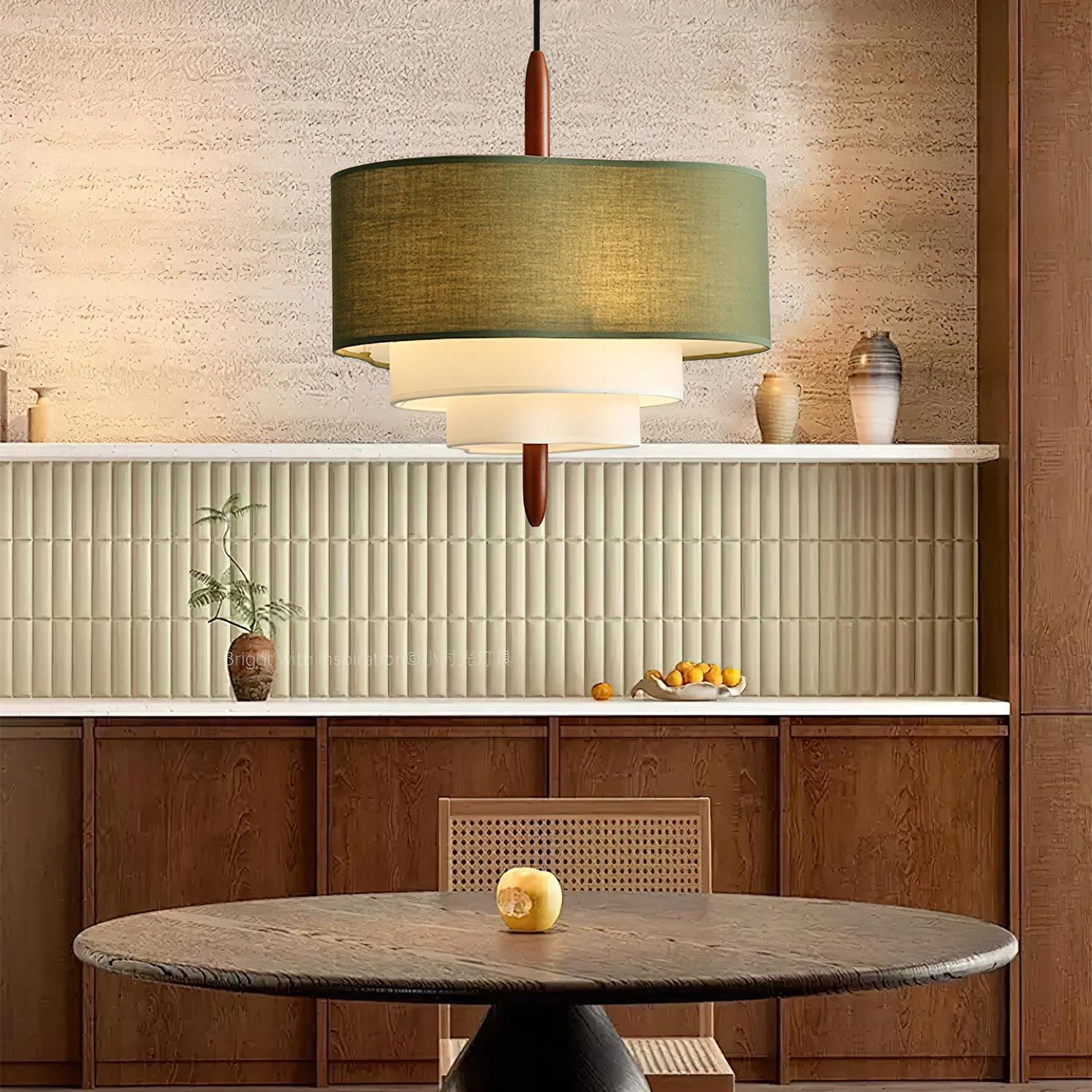 Ophel Fabric Pendant Light in Green, Adjustable Wire, Two Sizes