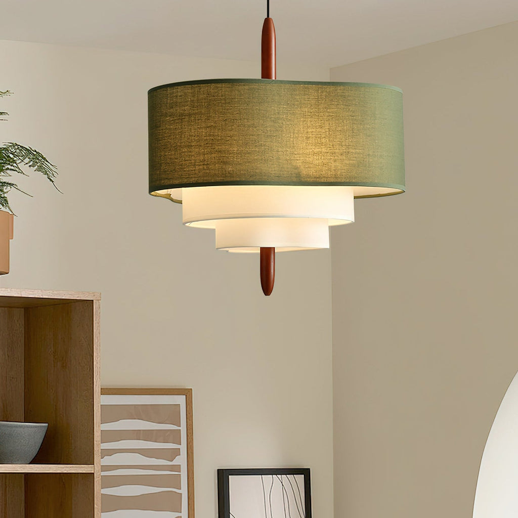 Ophel Fabric Pendant Light in Green, Adjustable Wire, Two Sizes