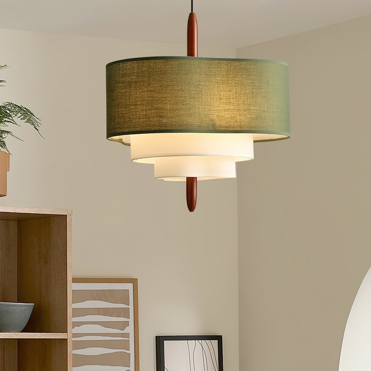 Ophel Fabric Pendant Light in Green, Adjustable Wire, Two Sizes