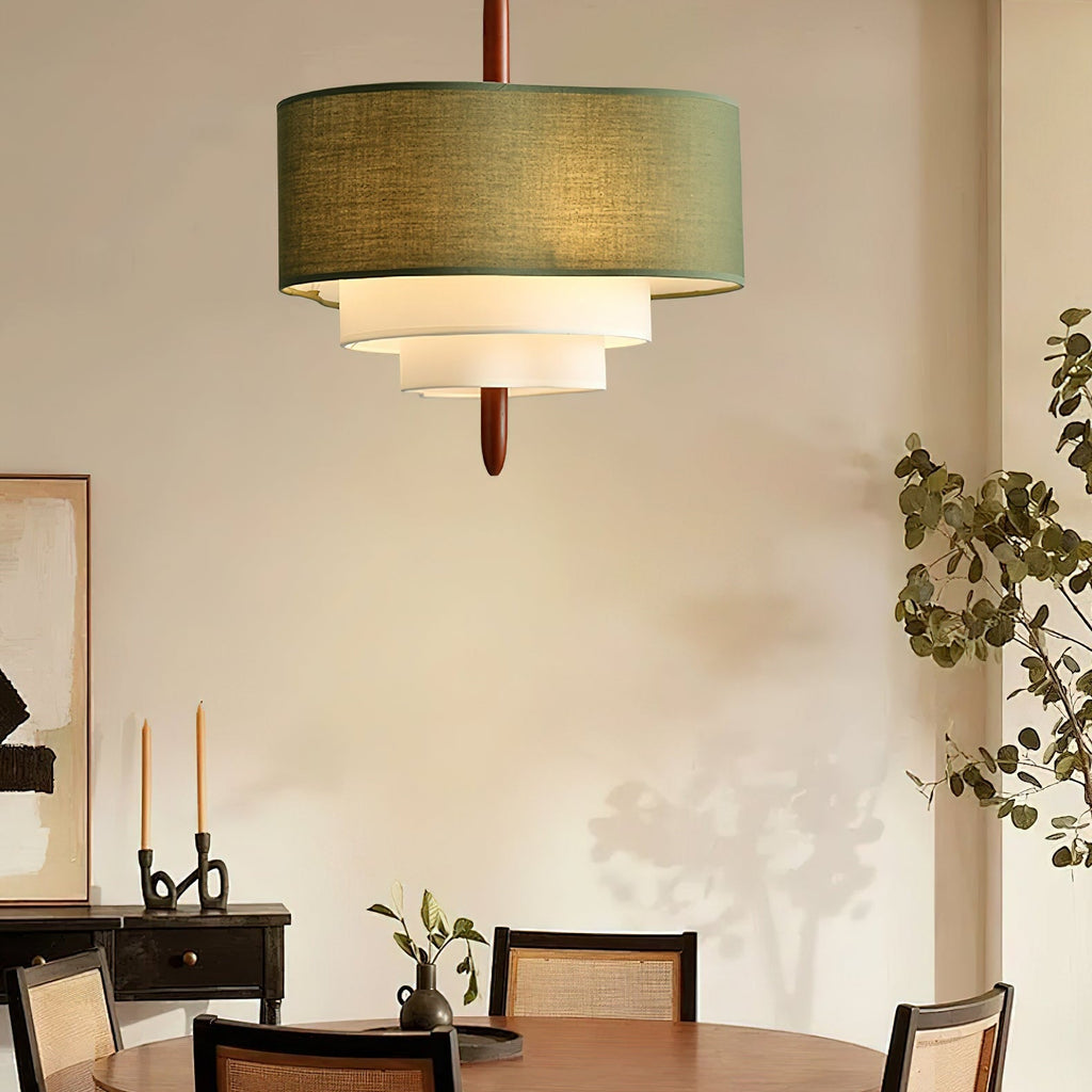 Ophel Fabric Pendant Light in Green, Adjustable Wire, Two Sizes