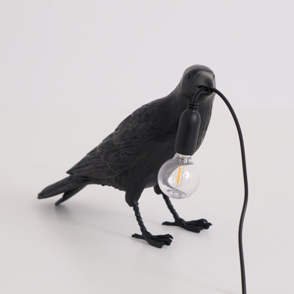 Bordlampe, ravn i harpiks, E14 Edison-pære, hvid eller sort
