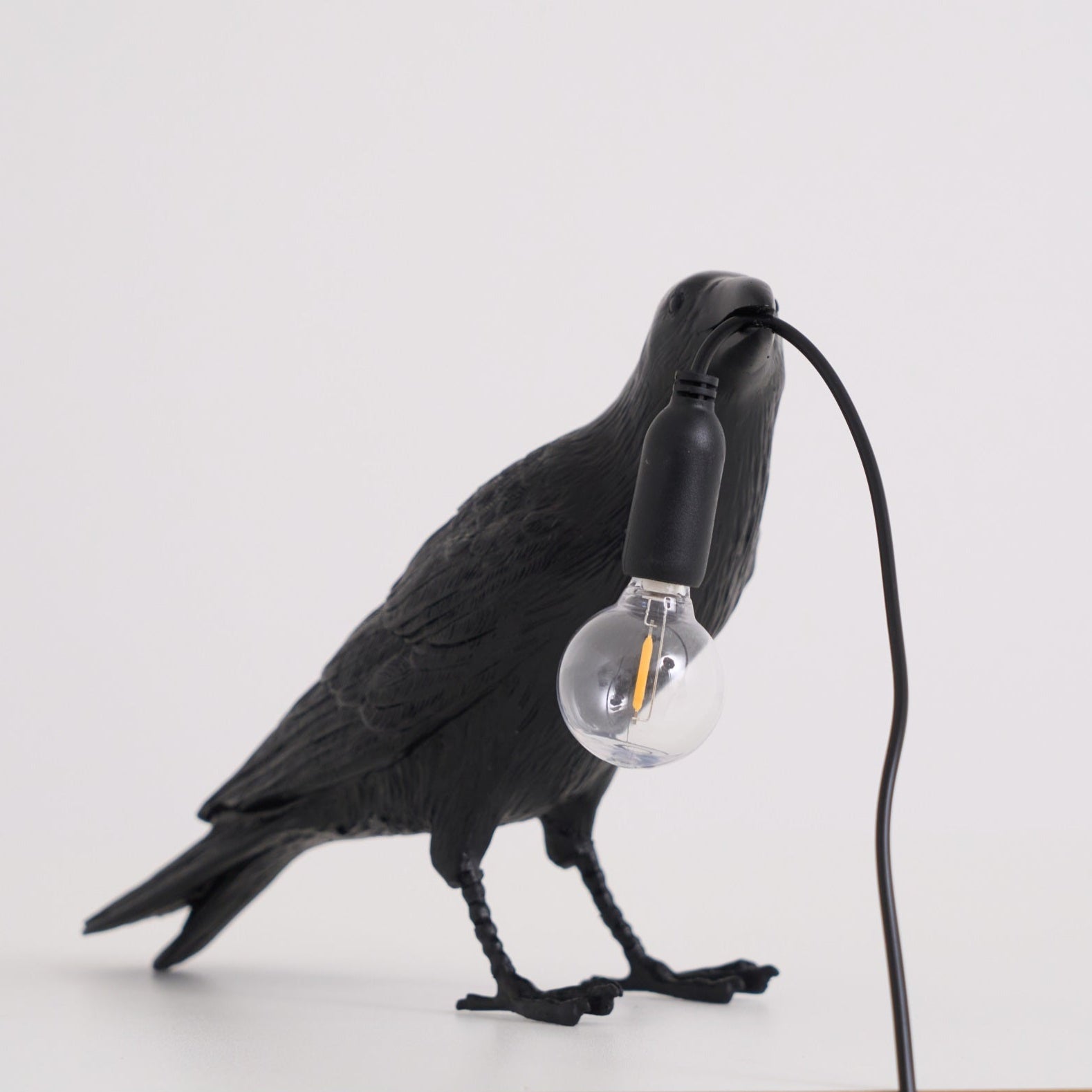 Bordlampe, ravn i harpiks, E14 Edison-pære, hvid eller sort
