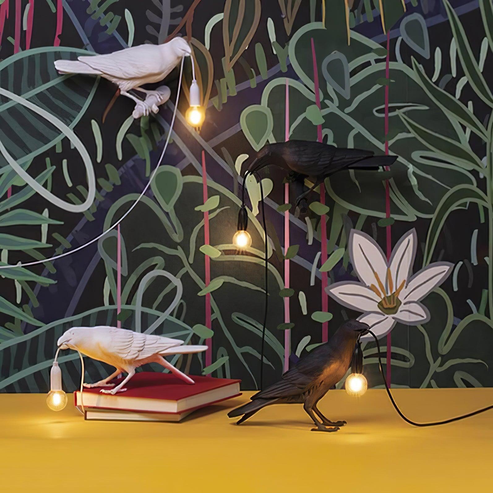 Bordlampe, ravn i harpiks, E14 Edison-pære, hvid eller sort