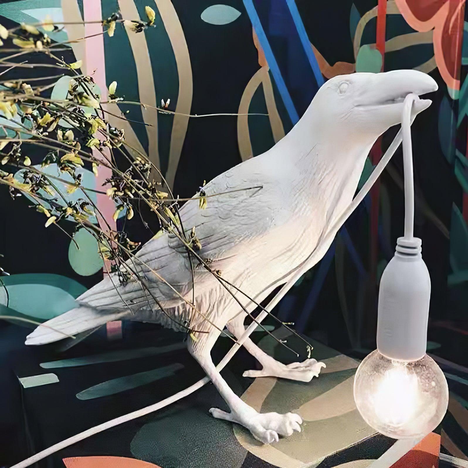 Bordlampe, ravn i harpiks, E14 Edison-pære, hvid eller sort