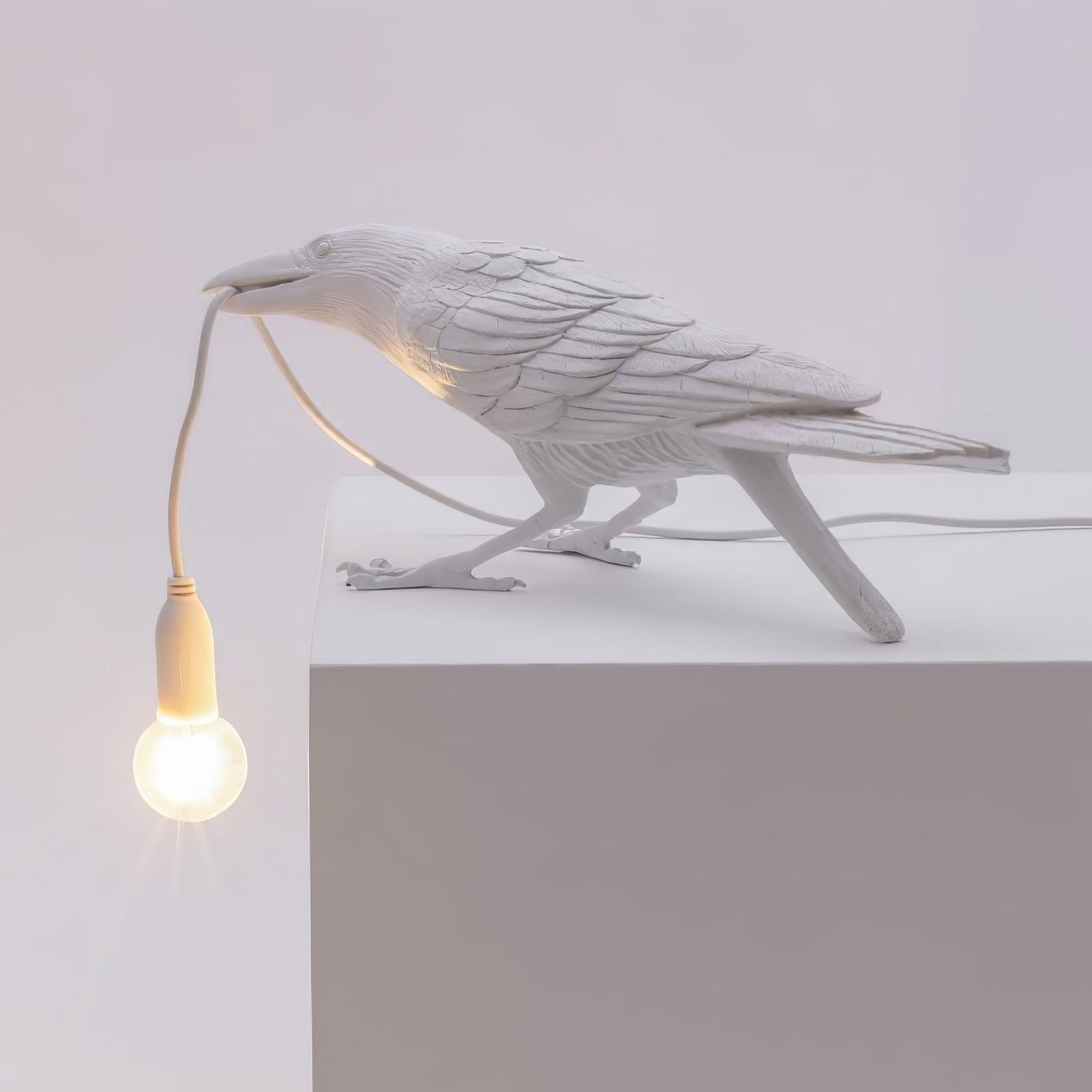 Bordlampe, ravn i harpiks, E14 Edison-pære, hvid eller sort