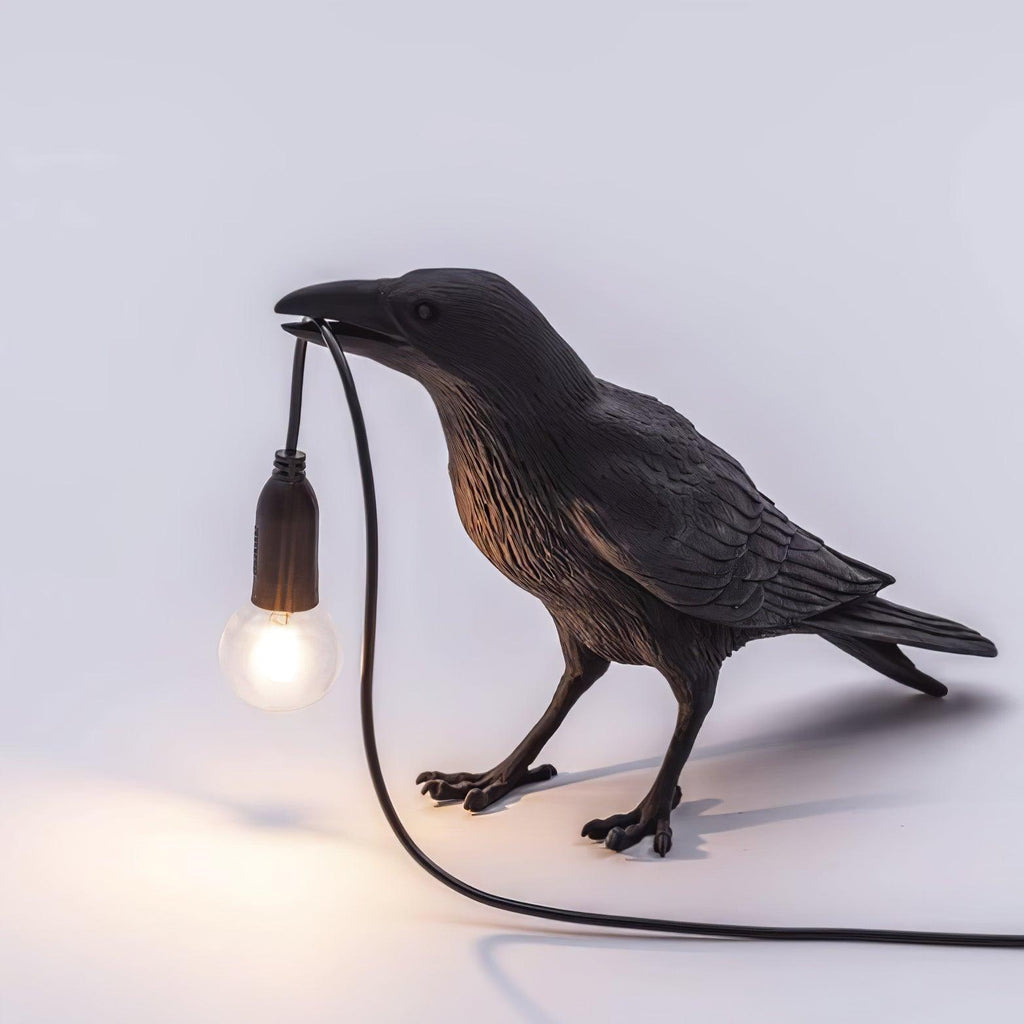Bordlampe, ravn i harpiks, E14 Edison-pære, hvid eller sort