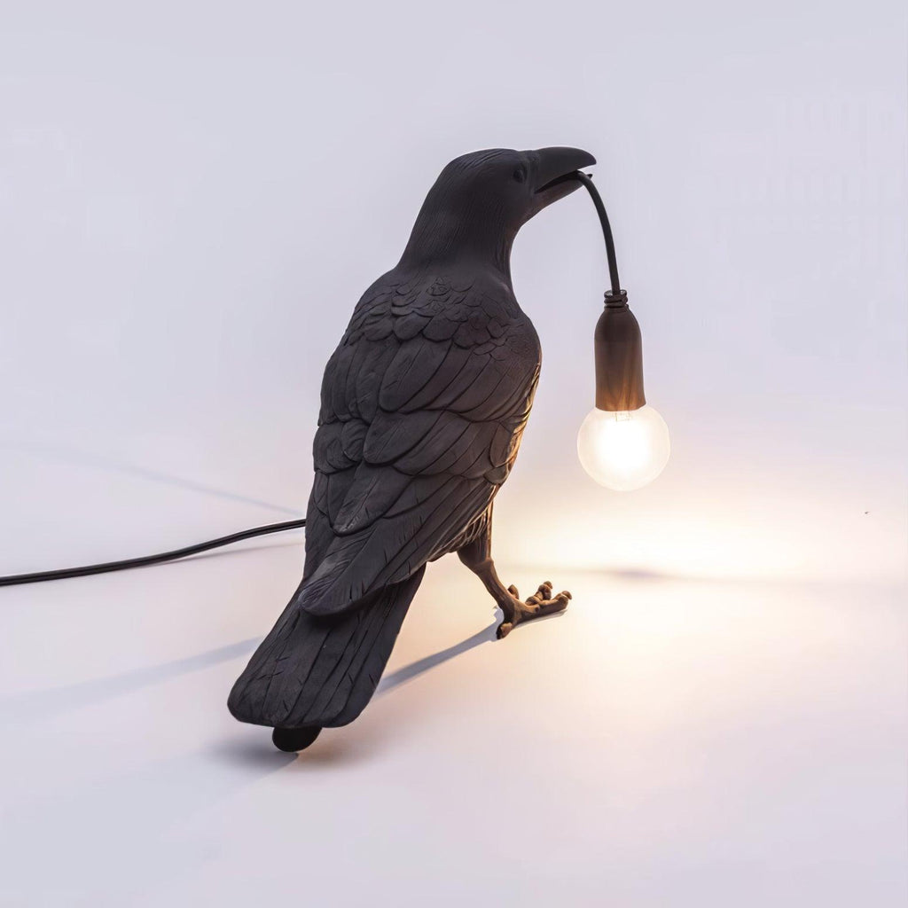 Bordlampe, ravn i harpiks, E14 Edison-pære, hvid eller sort