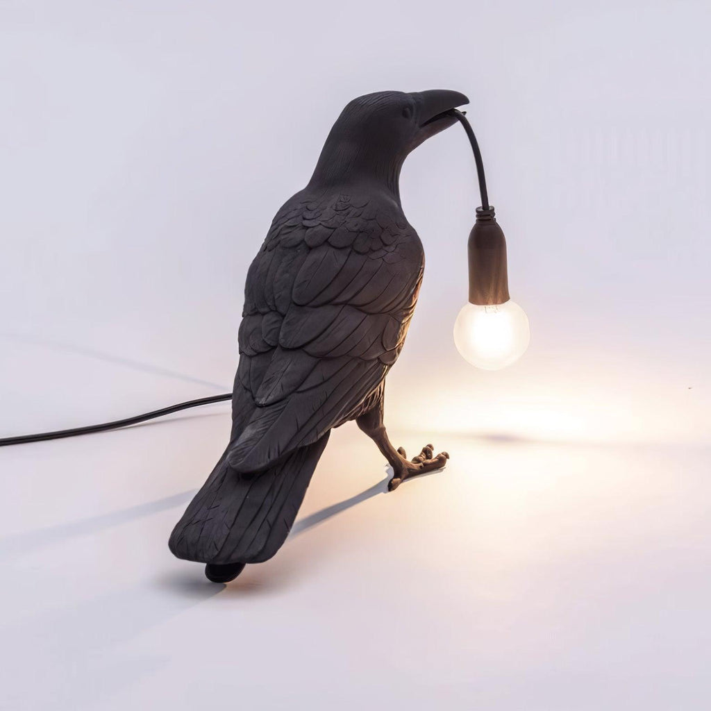 Bordlampe, ravn i harpiks, E14 Edison-pære, hvid eller sort
