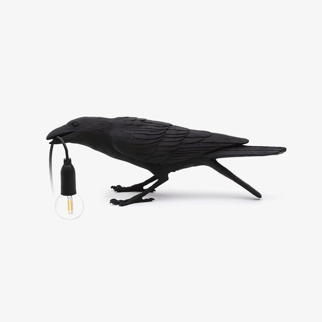 Bordlampe, ravn i harpiks, E14 Edison-pære, hvid eller sort