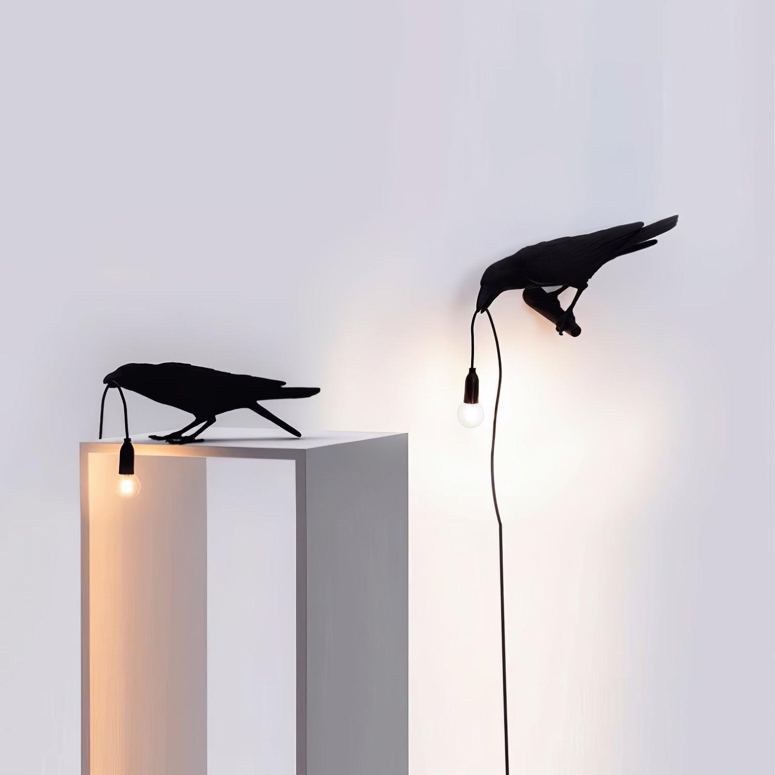 Bordlampe, ravn i harpiks, E14 Edison-pære, hvid eller sort