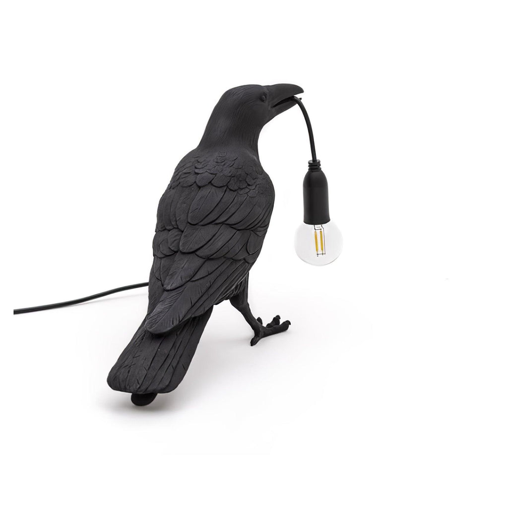 Bordlampe, ravn i harpiks, E14 Edison-pære, hvid eller sort