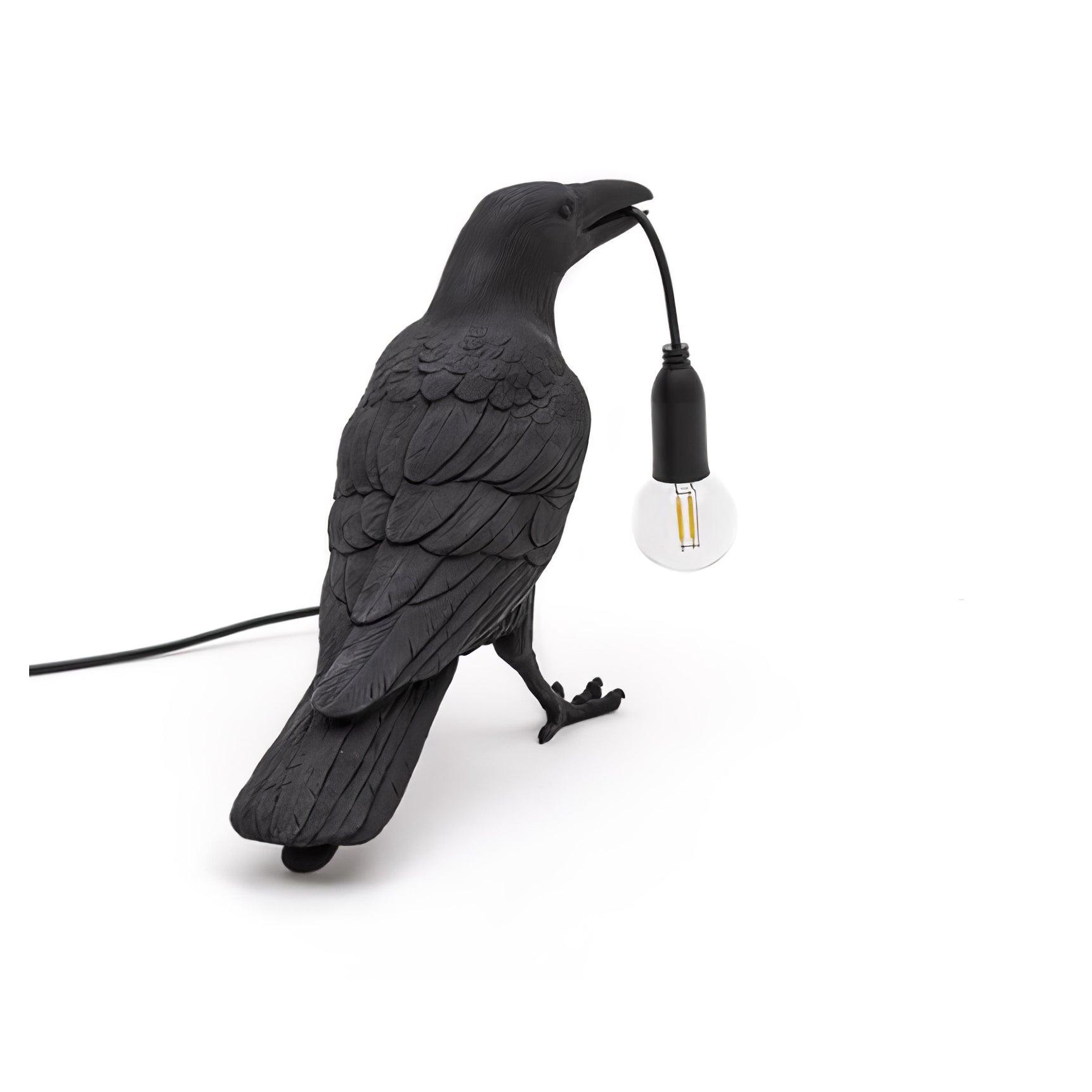Bordlampe, ravn i harpiks, E14 Edison-pære, hvid eller sort