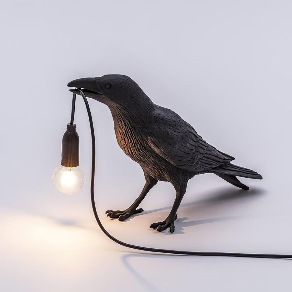 Bordlampe, ravn i harpiks, E14 Edison-pære, hvid eller sort