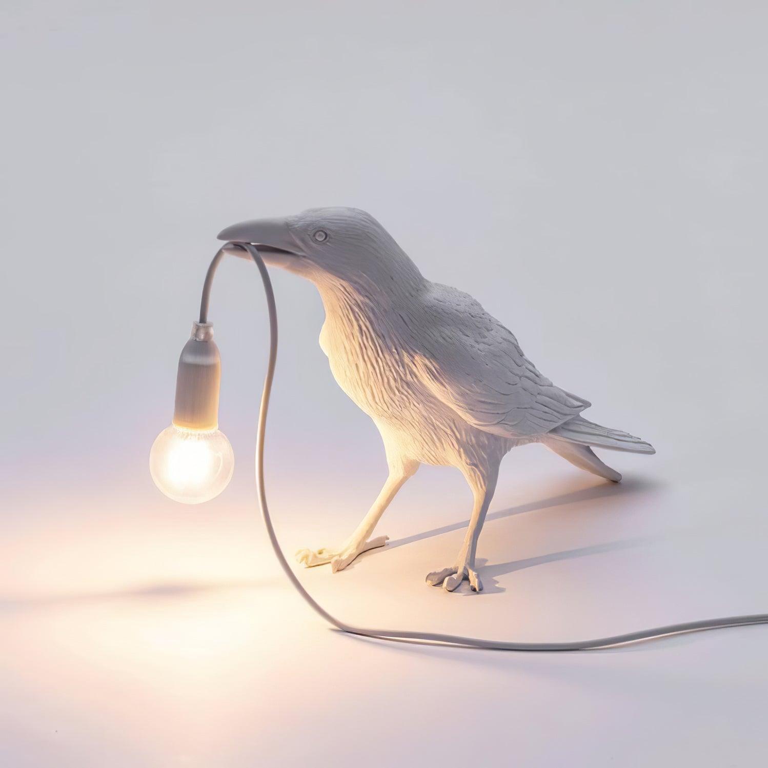 Bordlampe, ravn i harpiks, E14 Edison-pære, hvid eller sort