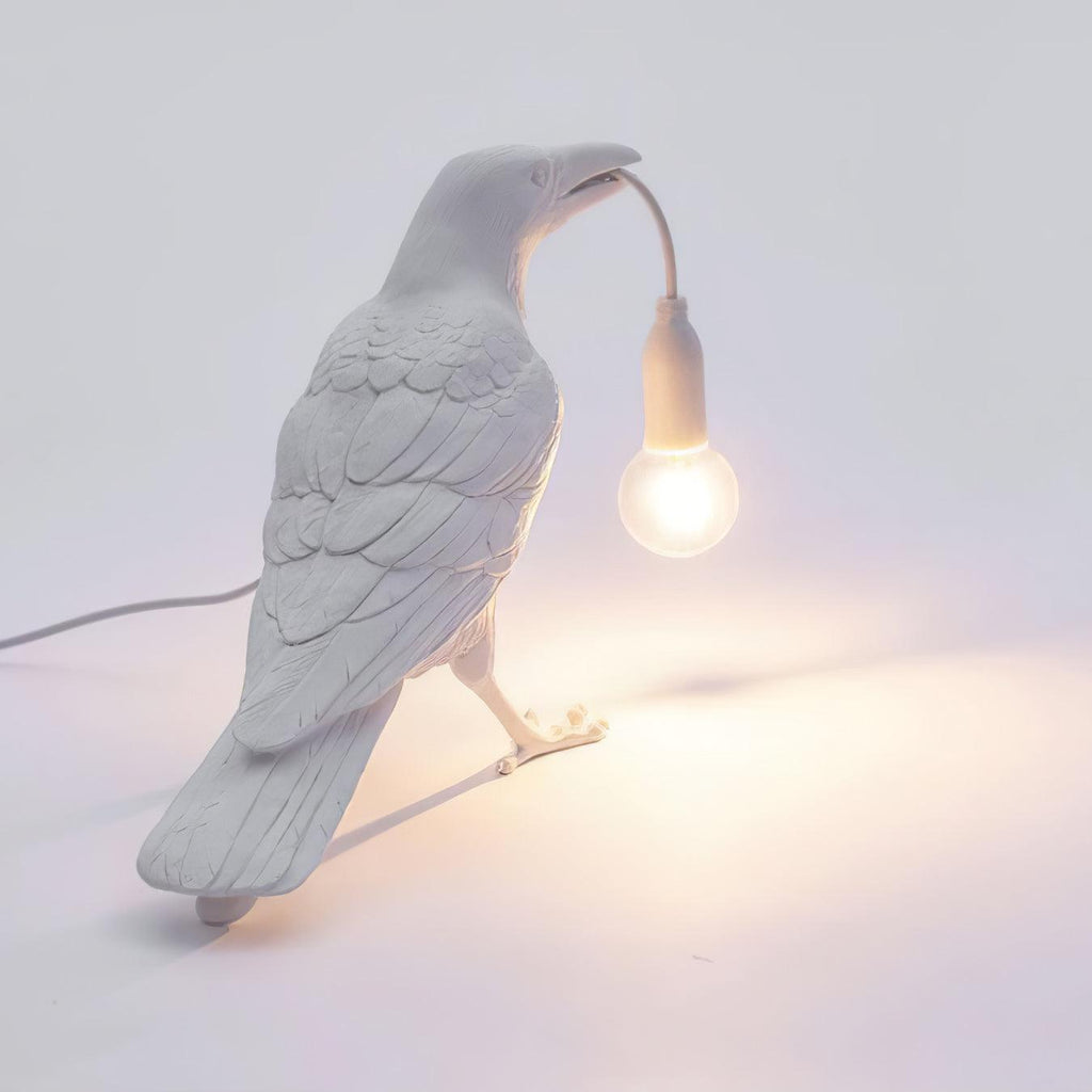Bordlampe, ravn i harpiks, E14 Edison-pære, hvid eller sort