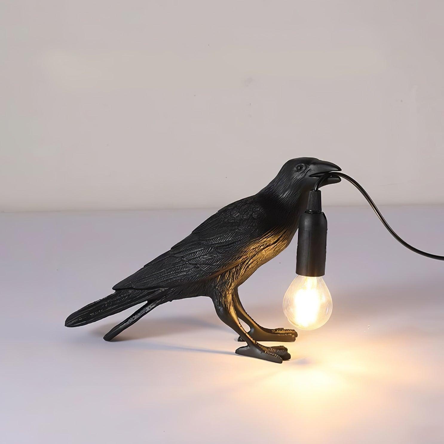 Bordlampe, ravn i harpiks, E14 Edison-pære, hvid eller sort