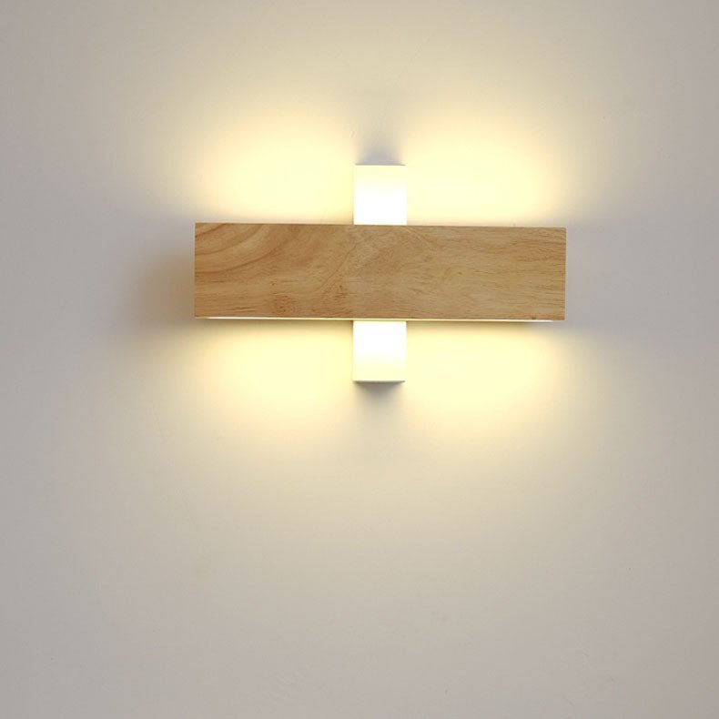 Wooden LED Wall Fixture With Warm Glow, Rectangular 12x6 Inches