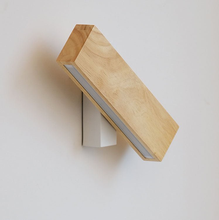 Wooden LED Wall Fixture With Warm Glow, Rectangular 12x6 Inches