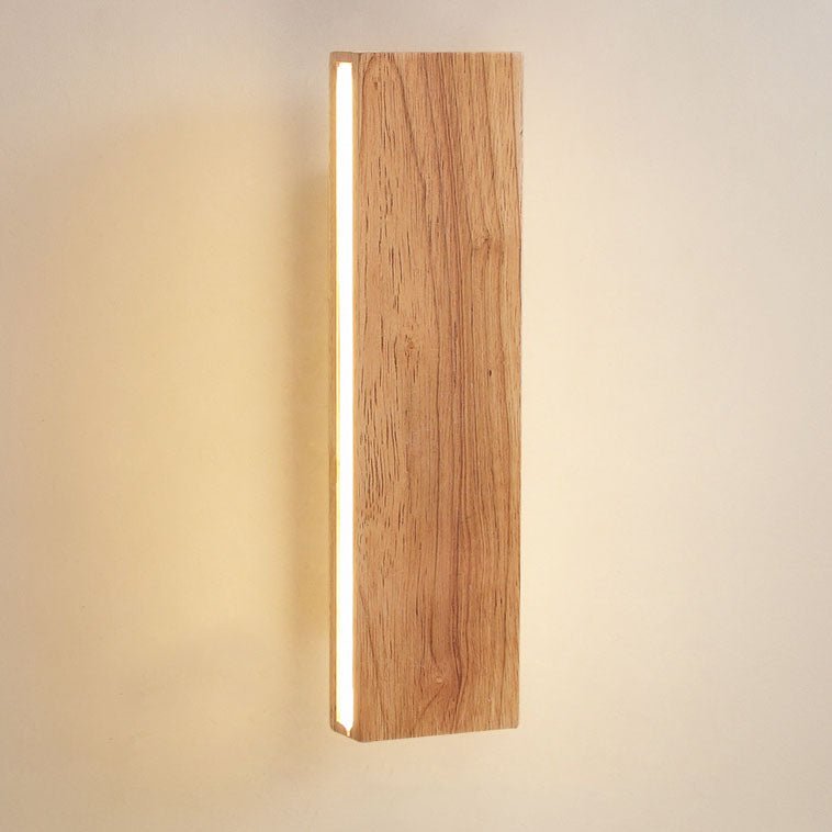 Wooden LED Wall Fixture With Warm Glow, Rectangular 12x6 Inches