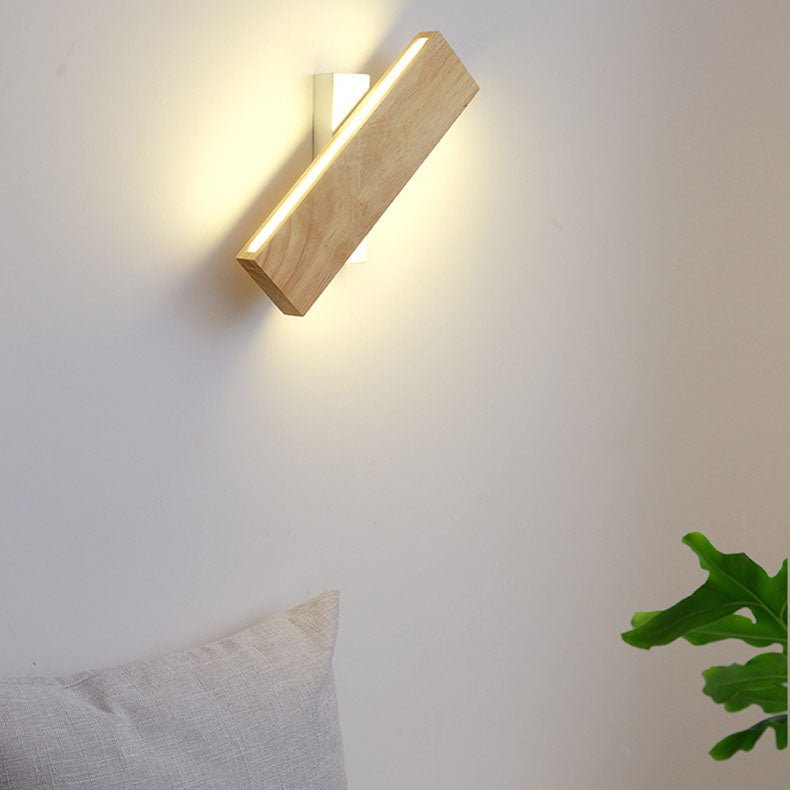 Wooden LED Wall Fixture With Warm Glow, Rectangular 12x6 Inches
