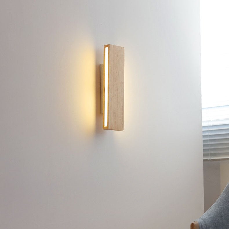 Wooden LED Wall Fixture With Warm Glow, Rectangular 12x6 Inches