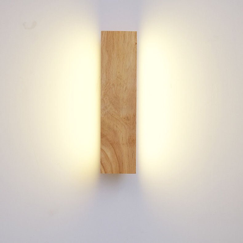 Wooden LED Wall Fixture With Warm Glow, Rectangular 12x6 Inches