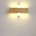 Wooden LED Wall Fixture With Warm Glow, Rectangular 12x6 Inches
