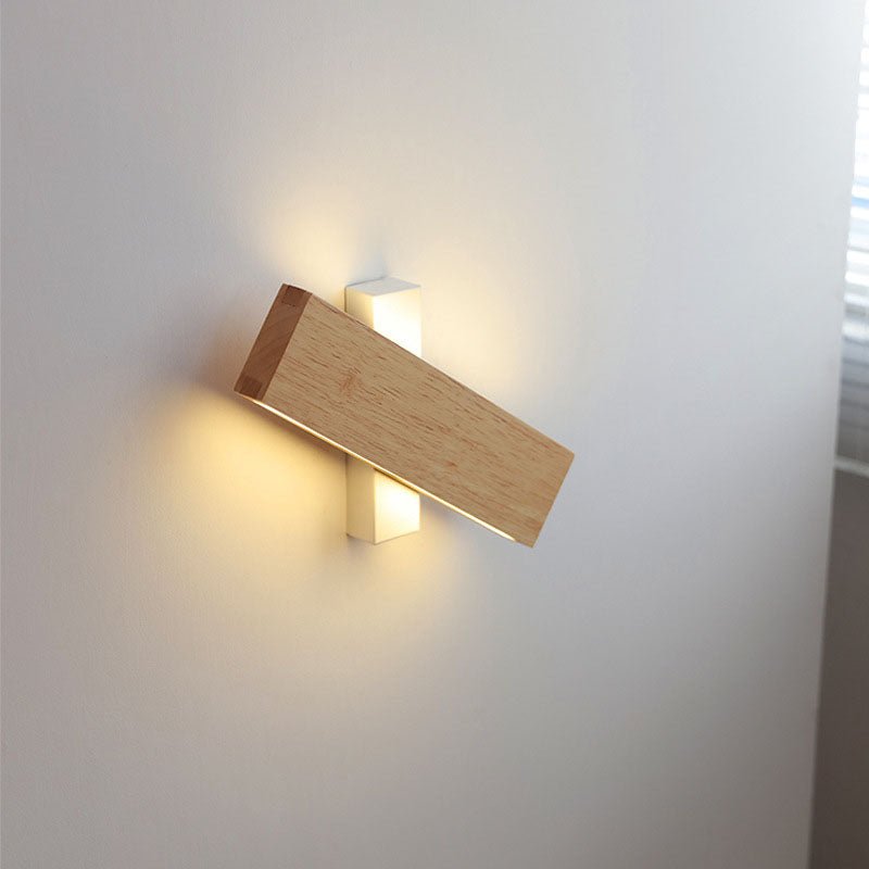 Wooden LED Wall Fixture With Warm Glow, Rectangular 12x6 Inches