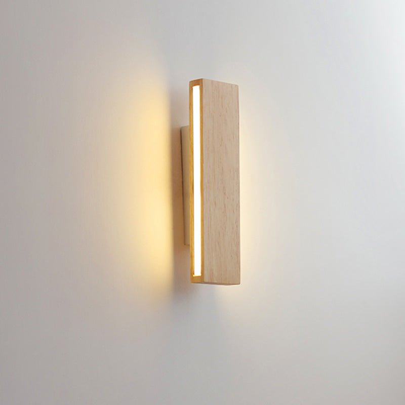Wooden LED Wall Fixture With Warm Glow, Rectangular 12x6 Inches
