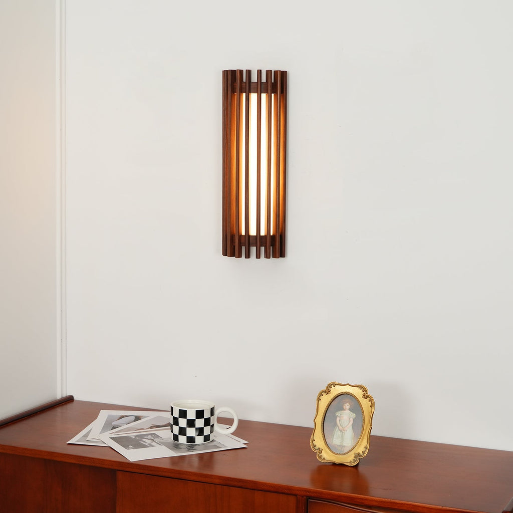 Muto Walnut Wood Wall Lamp, Hardwired Indoor Sconce, Integrated LED