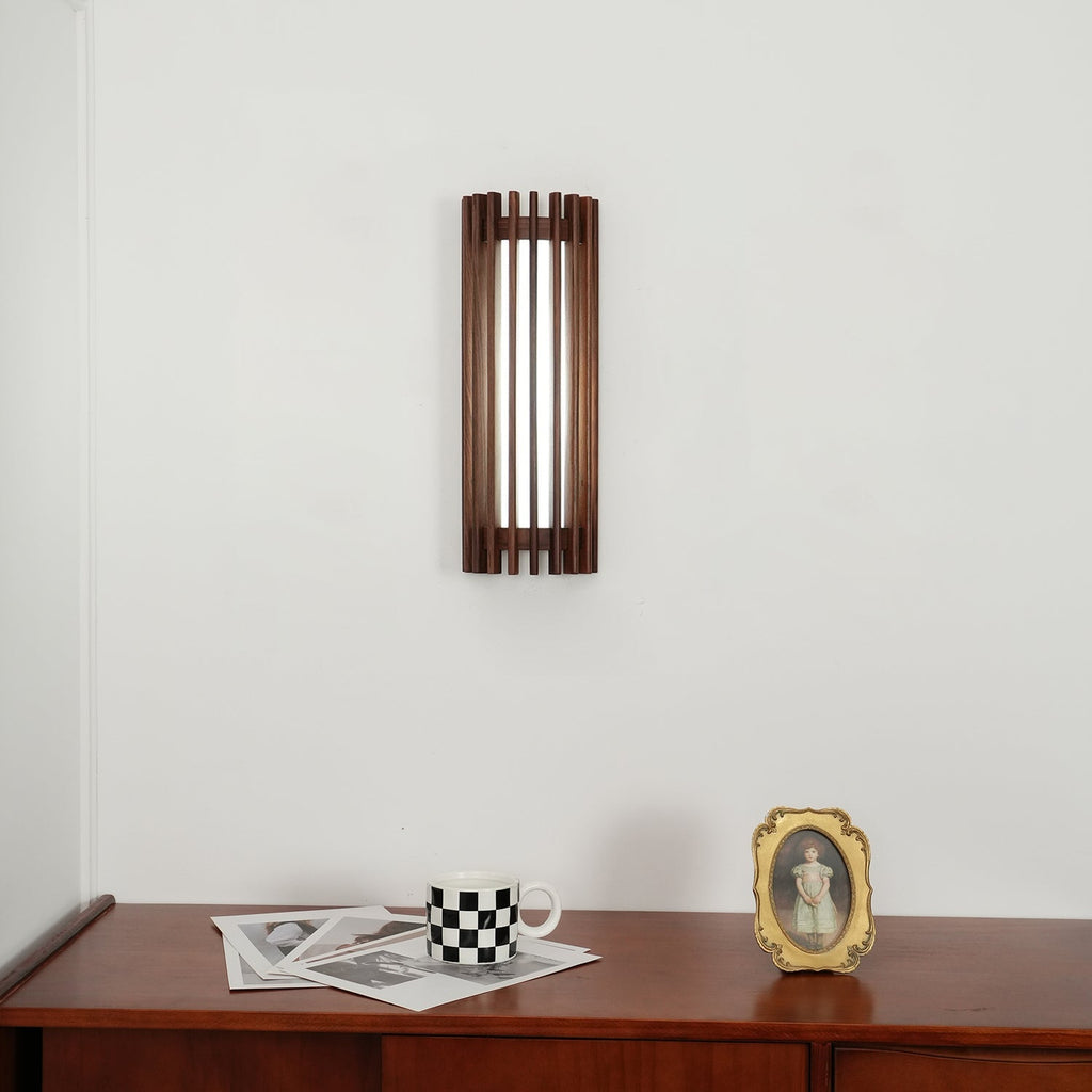 Muto Walnut Wood Wall Lamp, Hardwired Indoor Sconce, Integrated LED
