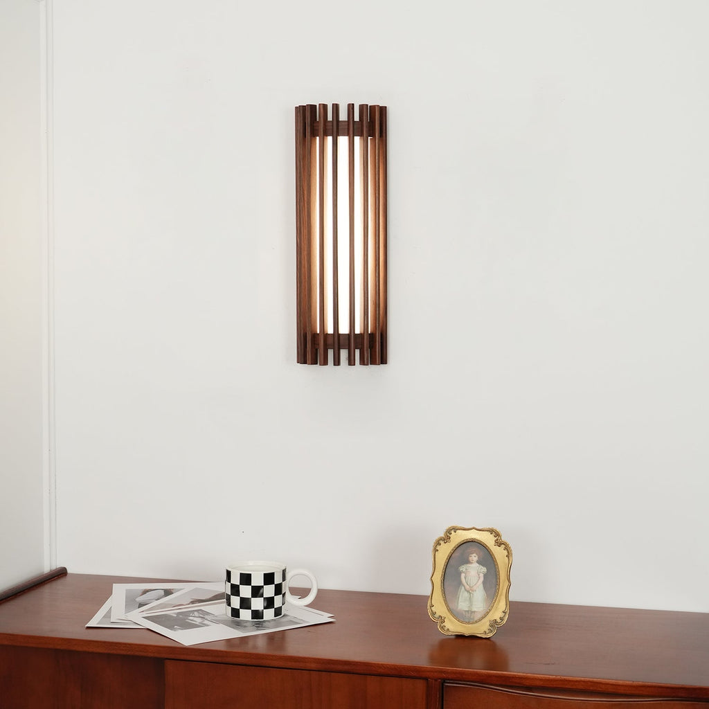 Muto Walnut Wood Wall Lamp, Hardwired Indoor Sconce, Integrated LED