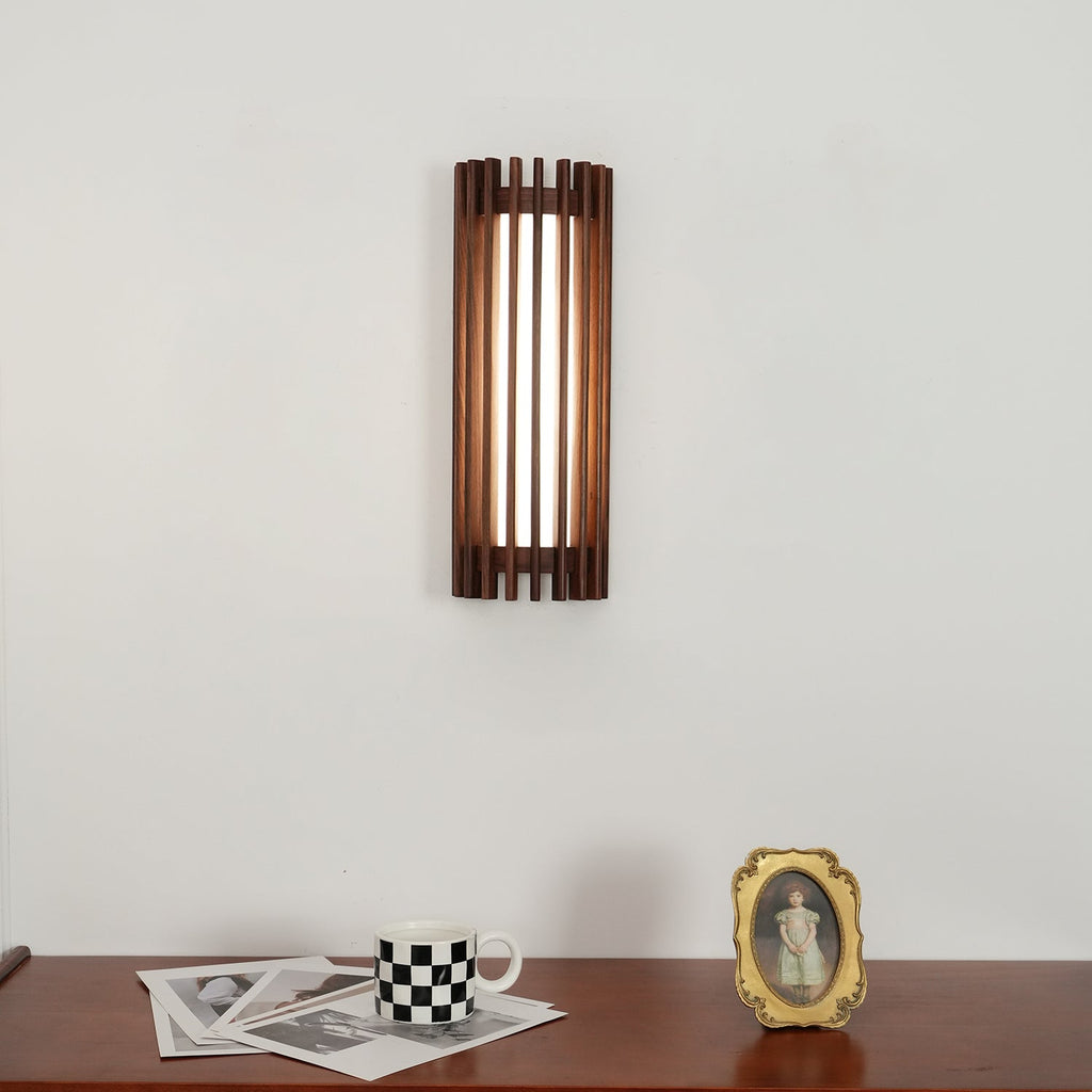 Muto Walnut Wood Wall Lamp, Hardwired Indoor Sconce, Integrated LED