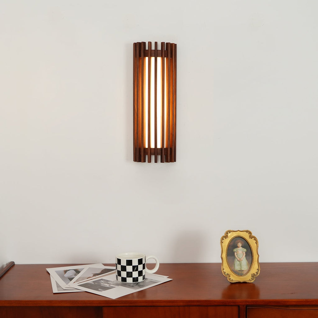 Muto Walnut Wood Wall Lamp, Hardwired Indoor Sconce, Integrated LED
