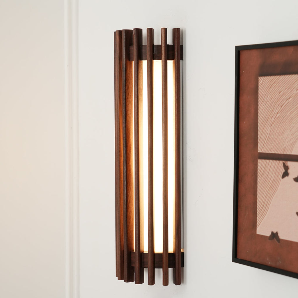 Muto Walnut Wood Wall Lamp, Hardwired Indoor Sconce, Integrated LED