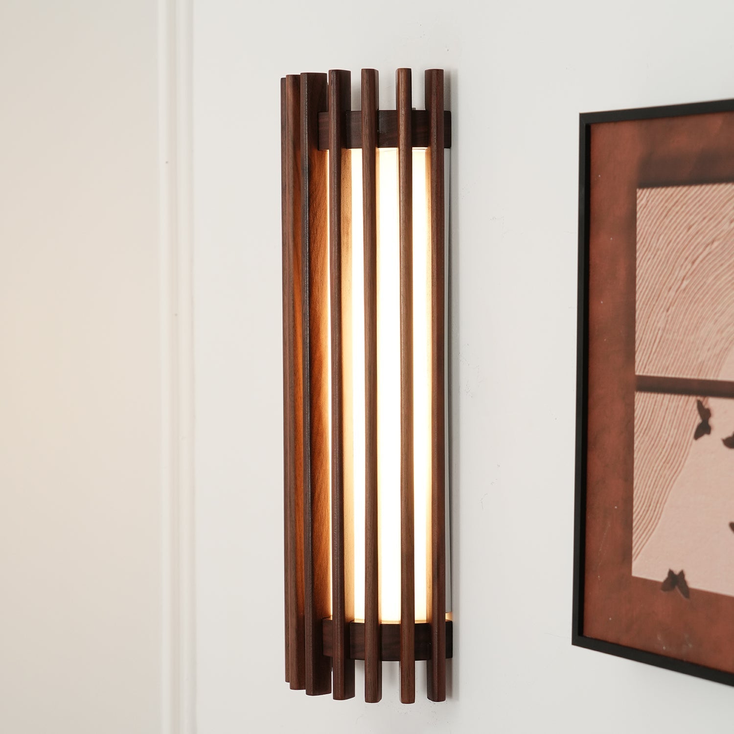 Muto Walnut Wood Wall Lamp, Hardwired Indoor Sconce, Integrated LED