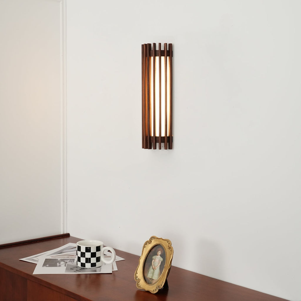 Muto Walnut Wood Wall Lamp, Hardwired Indoor Sconce, Integrated LED