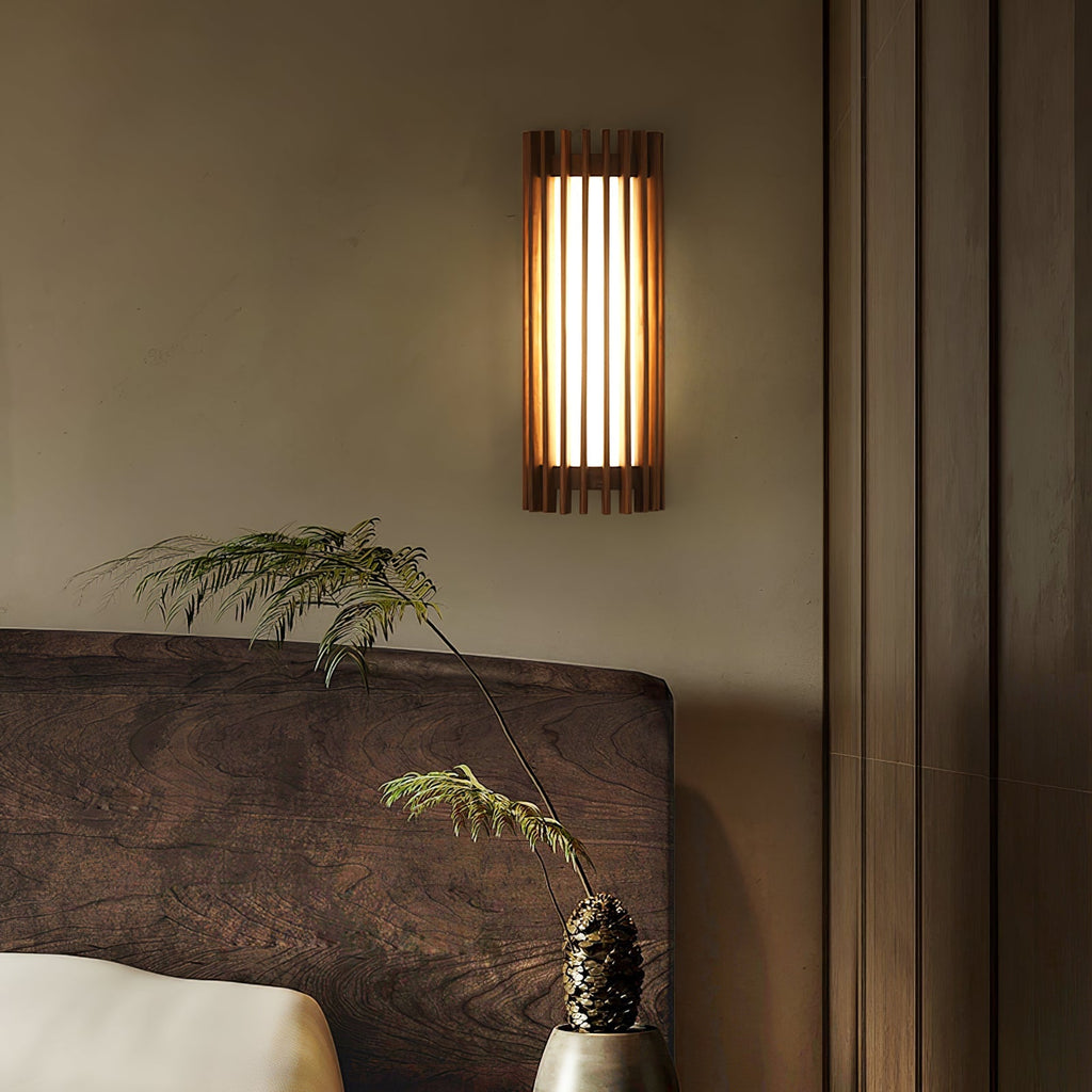 Muto Walnut Wood Wall Lamp, Hardwired Indoor Sconce, Integrated LED