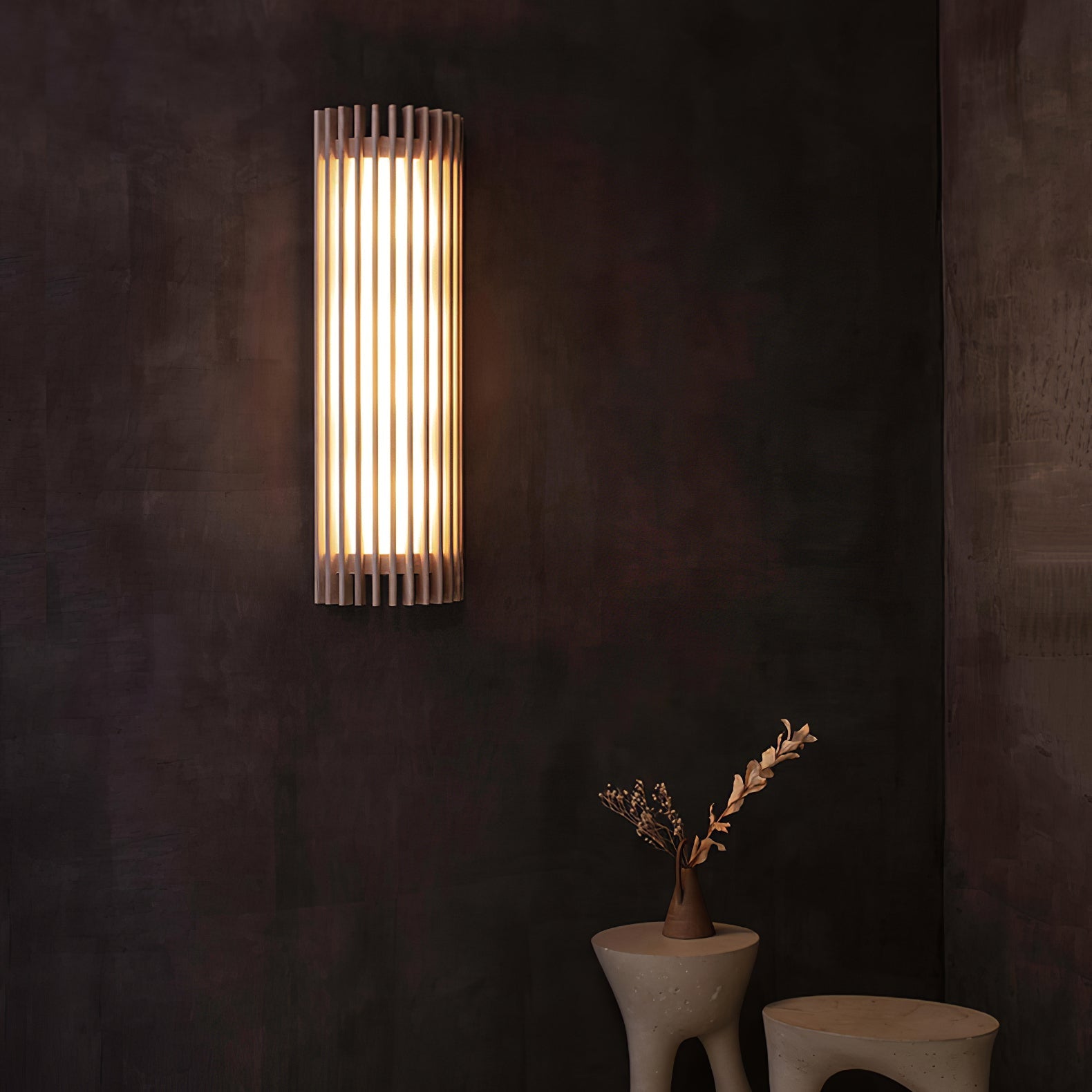 Muto Walnut Wood Wall Lamp, Hardwired Indoor Sconce, Integrated LED