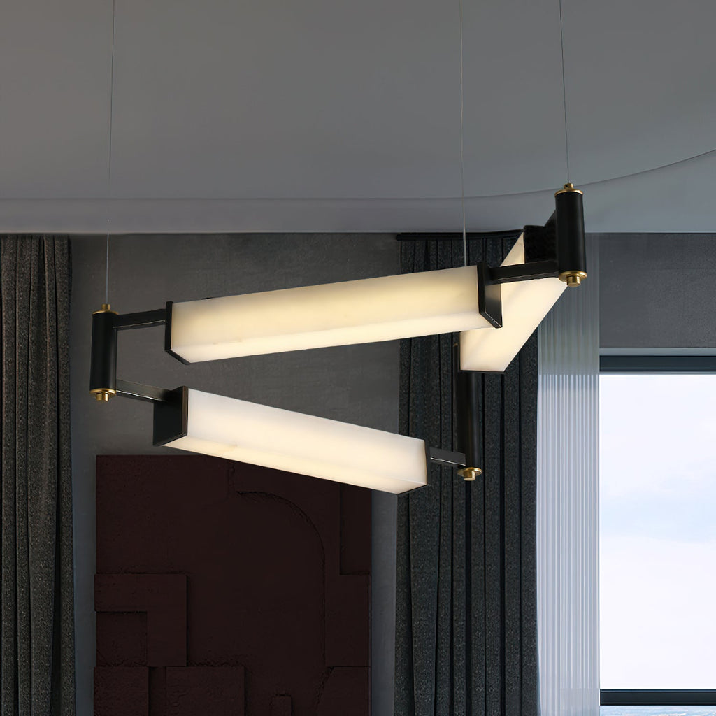 Arsorara Brass Chandelier With Alabaster Shade, Black or White, Integrated LED