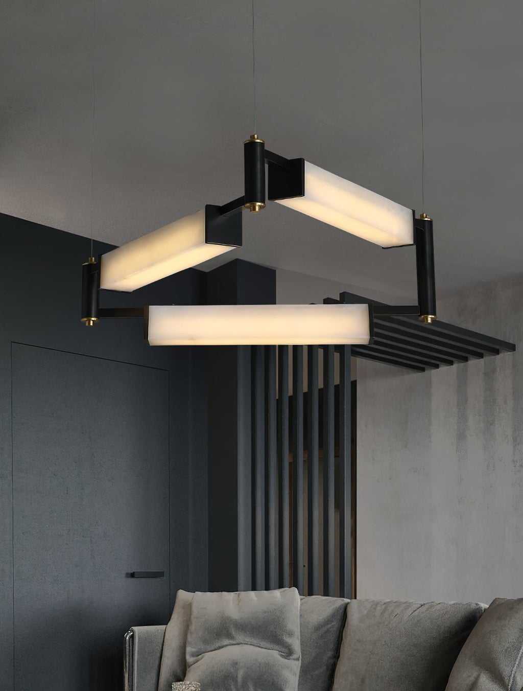 Arsorara Brass Chandelier With Alabaster Shade, Black or White, Integrated LED
