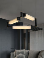 Arsorara Brass Chandelier With Alabaster Shade, Black or White, Integrated LED