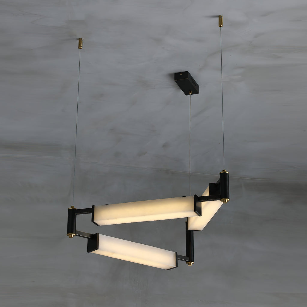 Arsorara Brass Chandelier With Alabaster Shade, Black or White, Integrated LED