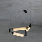 Arsorara Brass Chandelier With Alabaster Shade, Black or White, Integrated LED